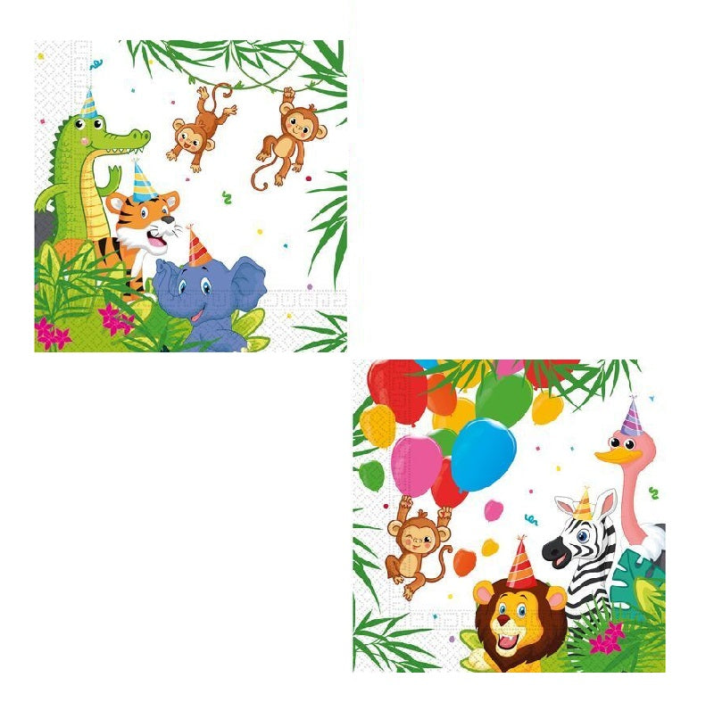 Dschungel Geburtstag Party Servietten Löwe Affe Strauß Äffchen Krokodil Elefant
