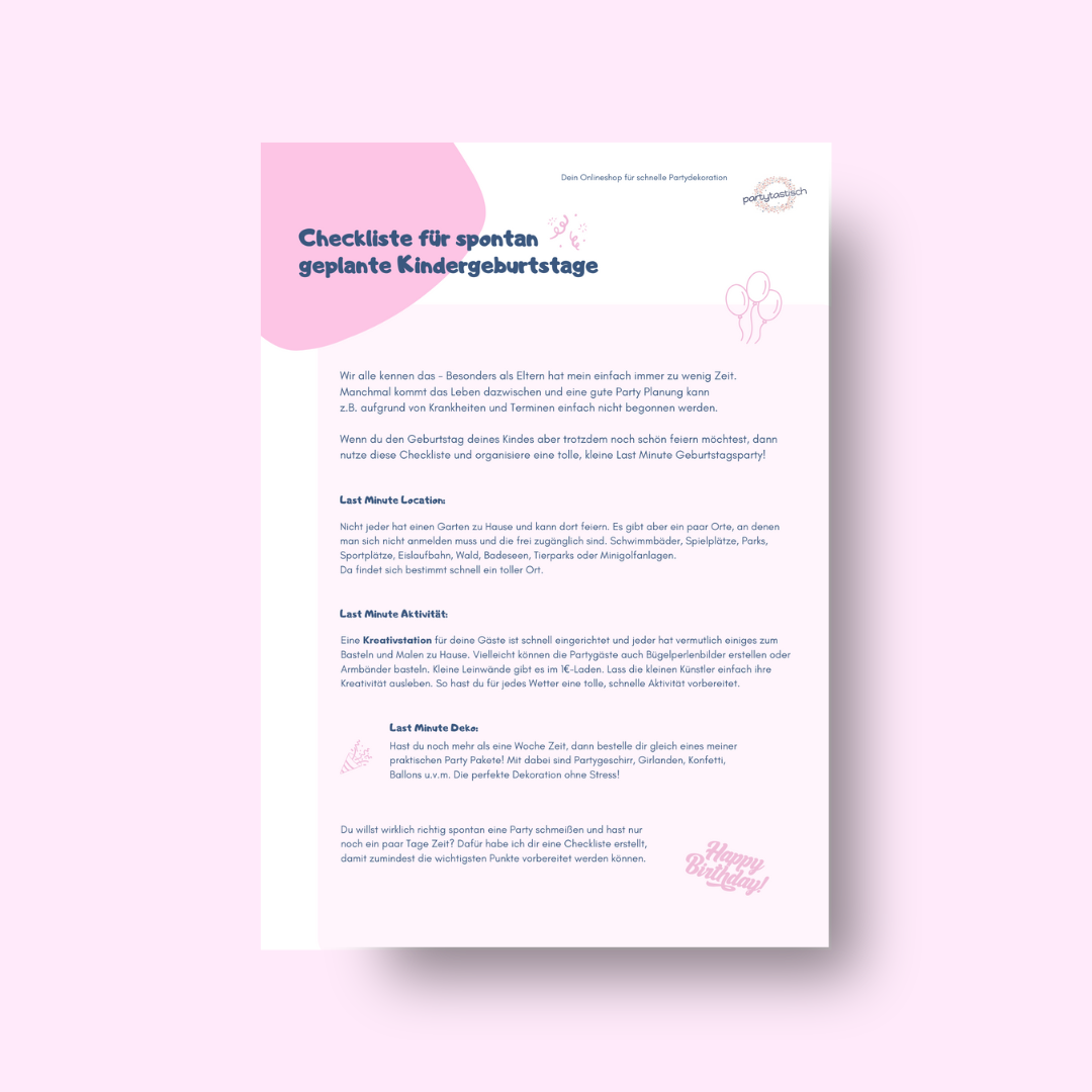 Checkliste spontane Kindergeburtstage Last-Minute-Geburtstage