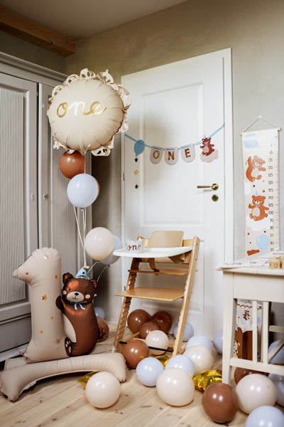 Folienballon 1.Geburtstag Junge Bär One Beige Eins Standfuß