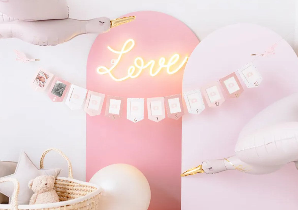Foto Girlande Rosa Erster Geburtstag One First