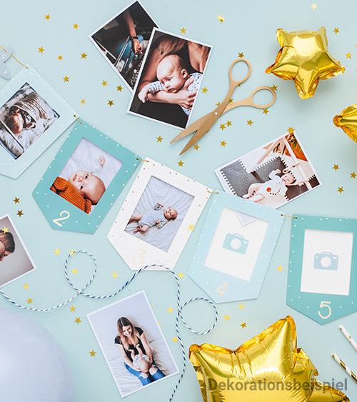 Foto Girlande Blau Erster Geburtstag One First Birthday Bilderrahmen 12 Monate