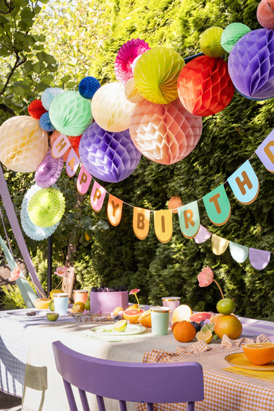 Happy Birthday Girlande Bunt Goldrand Regenbogen