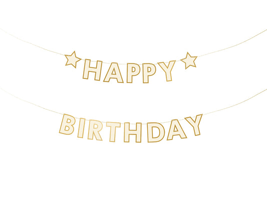 Happy Birthday Banner Girlande Creme Beige Gold