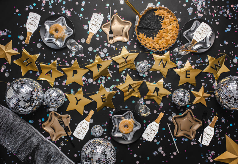 Happy New Year HNY Girlande Sterne Silvester Gold