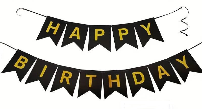 Happy Birthday Girlande Schwarz Gold Wimpel
