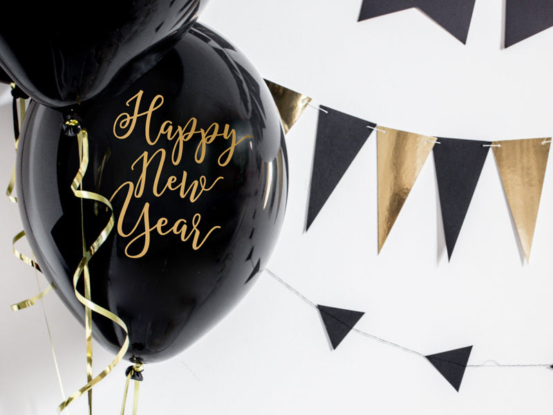 Luftballons Latexballons Schwarz Gold Silvester Happy New Year