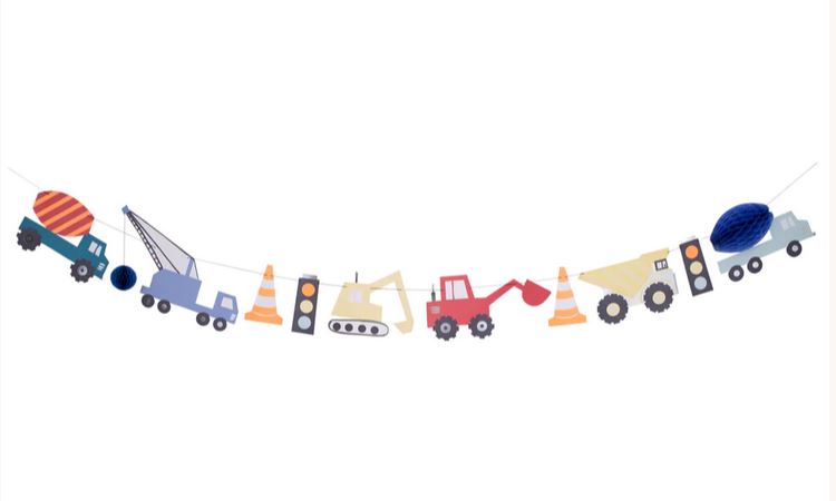 Baustellen Girlande LKW Betonmischer Kindergeburtstag Bauarbeiter Ampel Partydeko