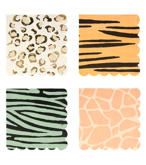 Tier Safari Muster Servietten Meri Meri Leopard Tiger Zebra Giraffe Dschungel Party Geburtstag