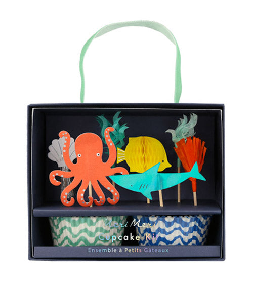 Unterwasser Meeres Party Geburtstag Cupcake Kit Set Muffins Muffinförmchen Fisch Hai Oktopus