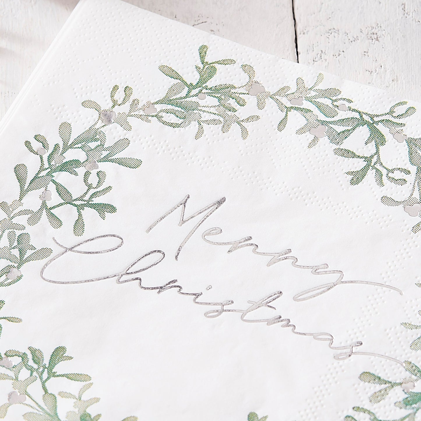 Weihnachten Servietten Silber Grün Mistelzweig Metallic Ginger Ray