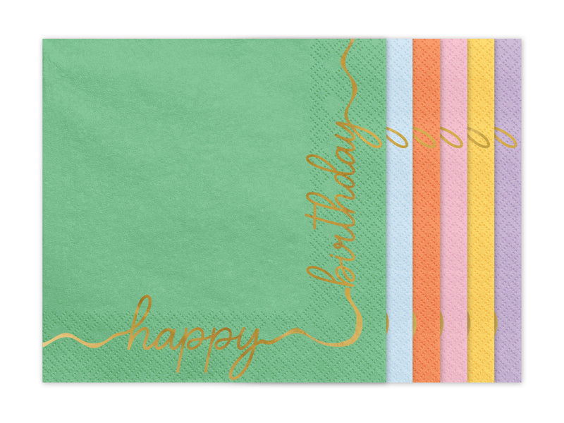 Servietten Happy Birthday Gold Pastellfarben Regenbogen Kindergeburtstag