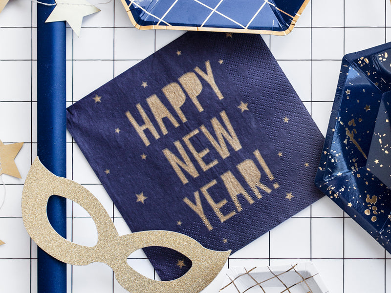 Servietten Silvester Blau Navy Gold Happy New Year Sterne