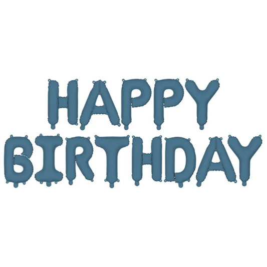Happy Birthday Folienballons Schriftzug in hellem, Pastell Marineblau Blau Matt Dunkelblau