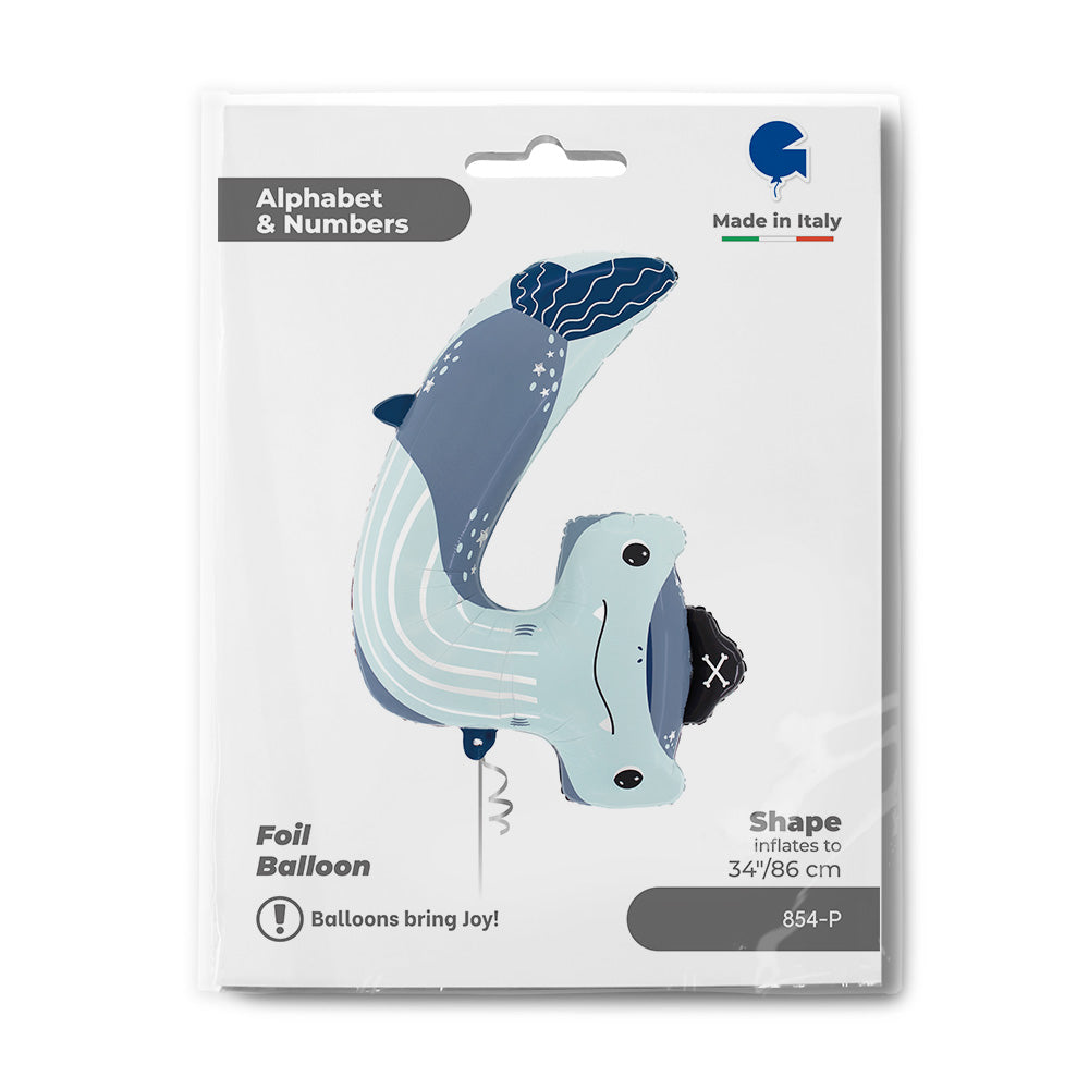 Zahlenballon Folienballon Zahl 4 Hai Hammerhai Unterwasser Geburtstag Meerestiere