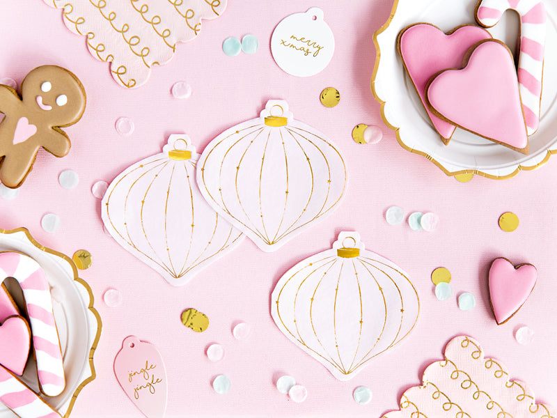 Weihnachten Servietten Tischdeko Rosa Gold Christbaumkugel Baumkugel