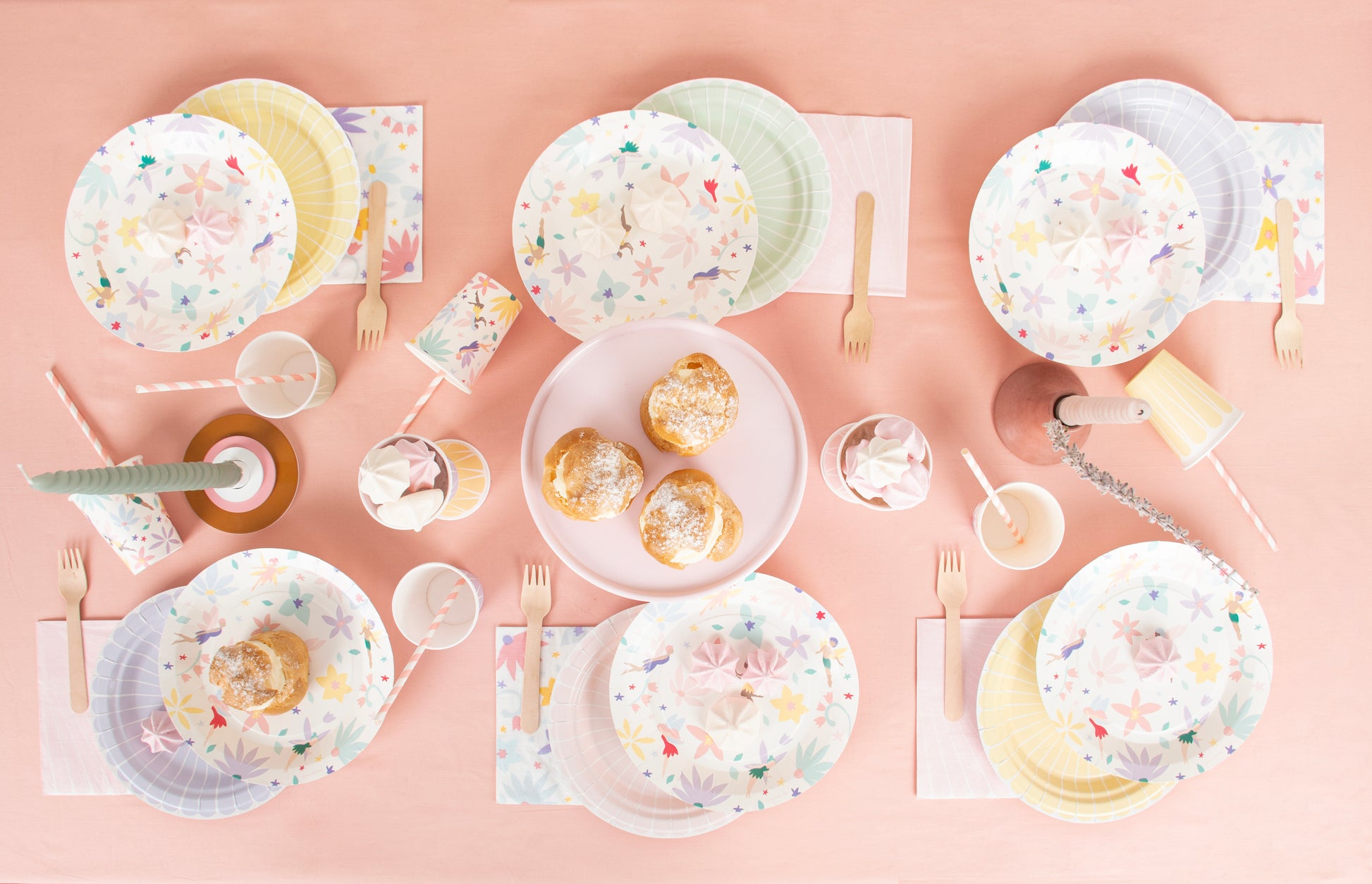 Feen Party Paket Set Geburtstag Pastell Blumen Partyteller Partygeschirr Luftballons Tattoos