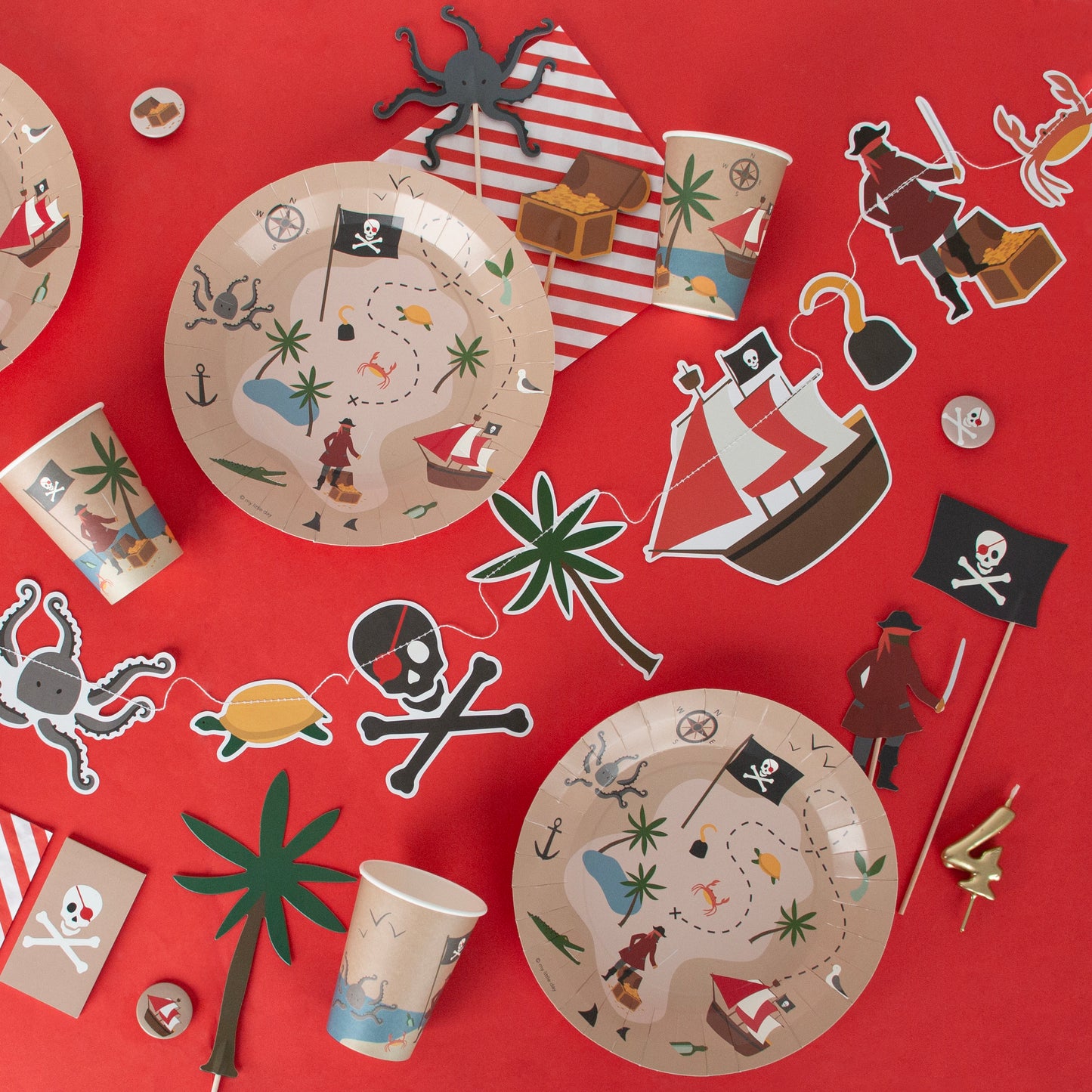 Piraten Kindergeburtstag Dekoration Girlande Krake Piratenschiff Totenkopf