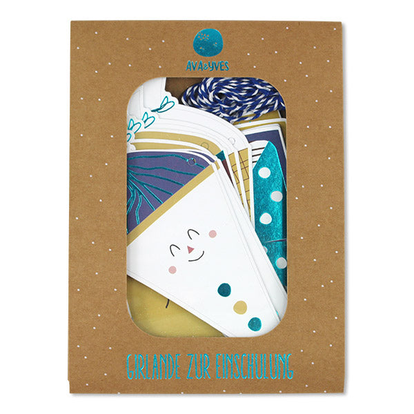 Einschulung Dekoration Ava & Yves Schulstart Schulkind Schule Schulanfang Blau Grün Schultüten Girlande