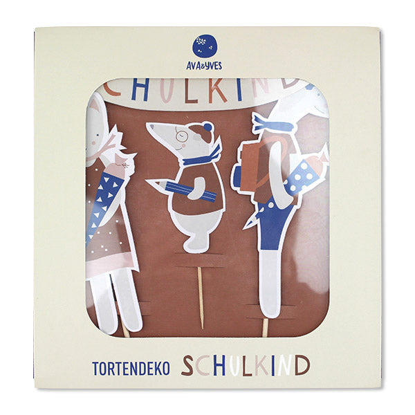 Caketopper Tortendeko Einschulung Hund Katze Braun Blau Schulkind Schulanfang Schulstart Deko