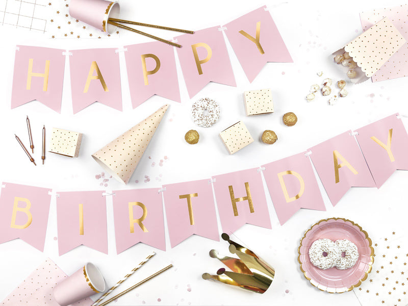 Happy Birthday Girlande Rosa Gold
