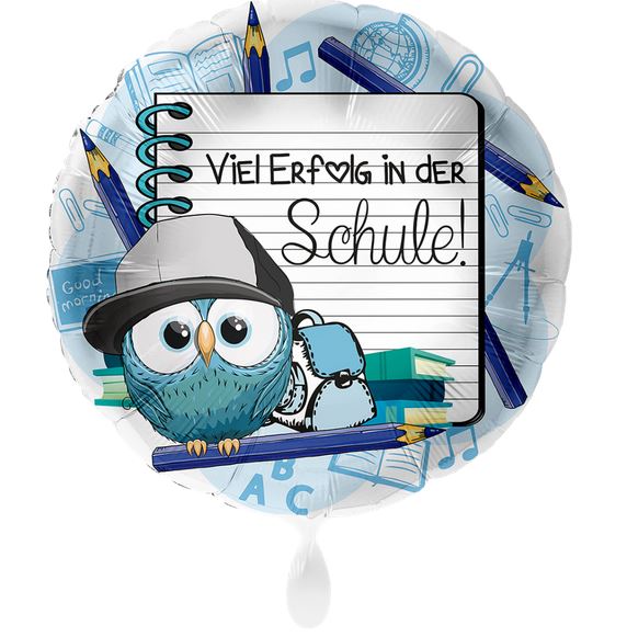 Folienballon Eule Blau Schule Schulstart Schulanfang Einschulung Deko