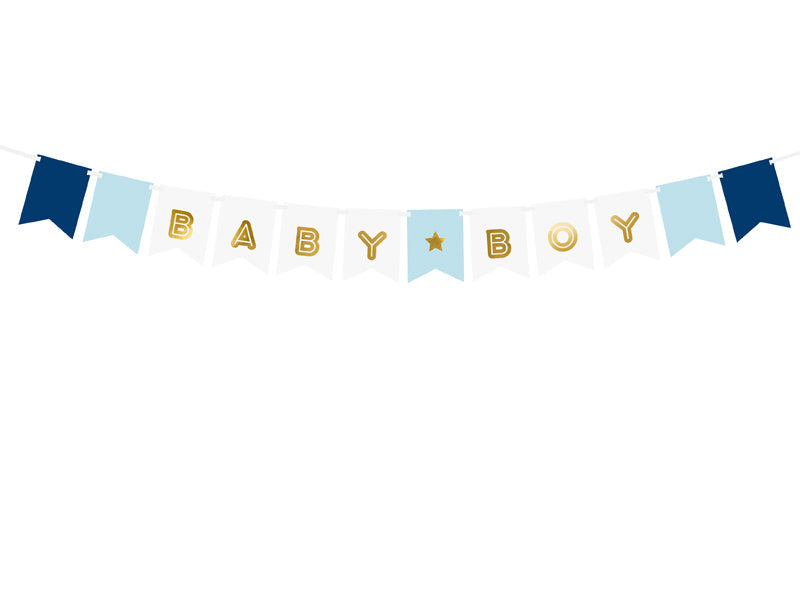 Girlande Baby Party Babyshower Junge Blau Gold Boy