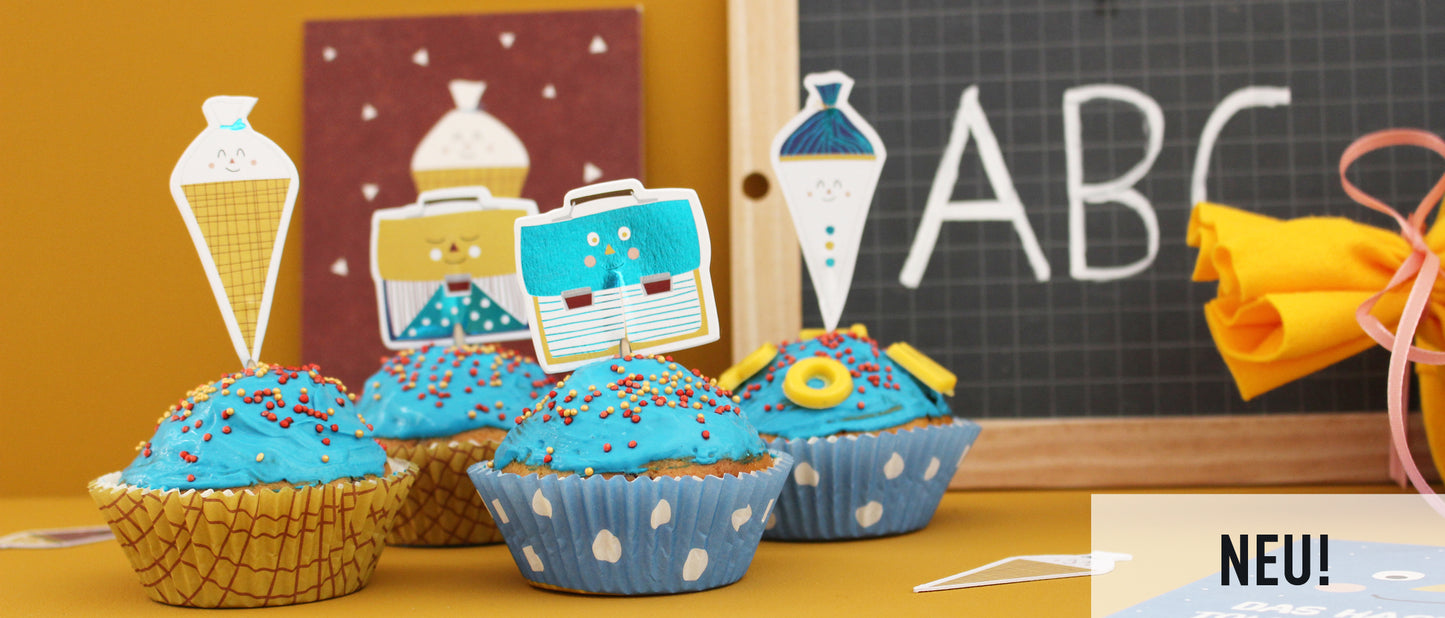 Einschulung Schultüten Ranzen Muffinförmchen Dekopicker Picker Caketopper Kuchendeko Tortendeko Schulstart Schulanfang Schulkind