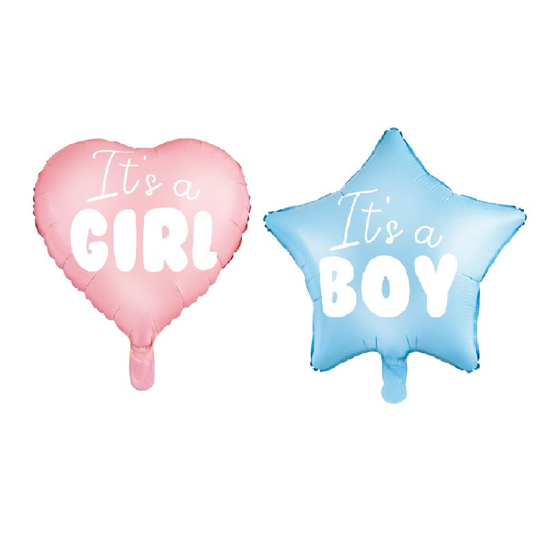 It's a girl Herz Folienballon Rosa Mädchen Baby Party It's a Boy Junge Blau Stern