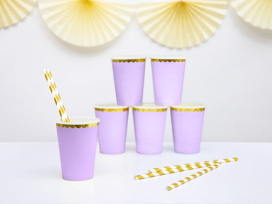 Pappbecher Partytbecher Hellblau Lila Mint Rosa Weiss Goldrand