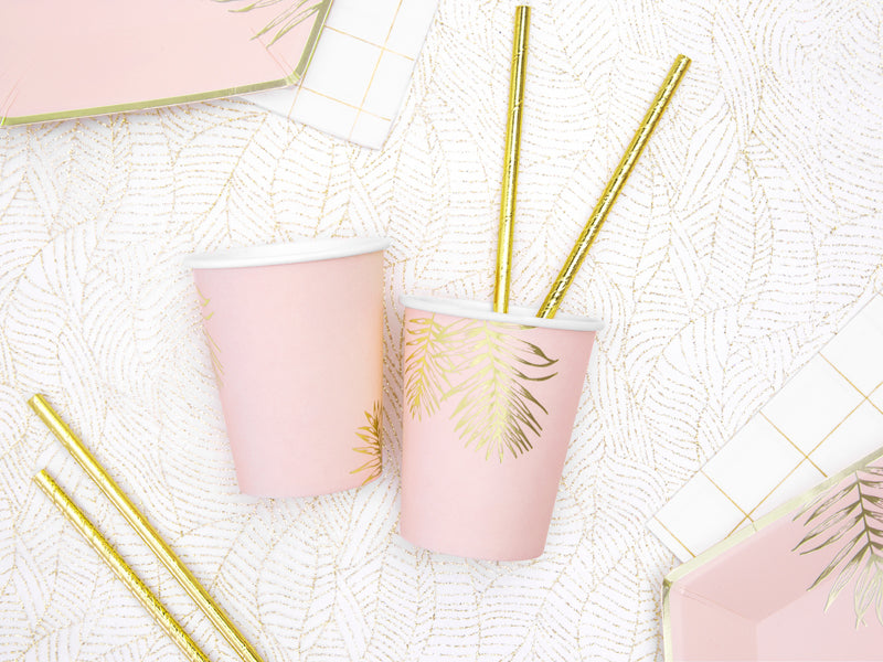 Pappbecher Partybecher Rosa Gold Palme Palmblätter Tropical Sommer Party
