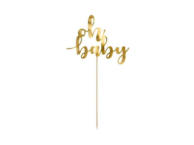 Caketopper "Oh Baby" aus Papier für deine Baby Party in Gold