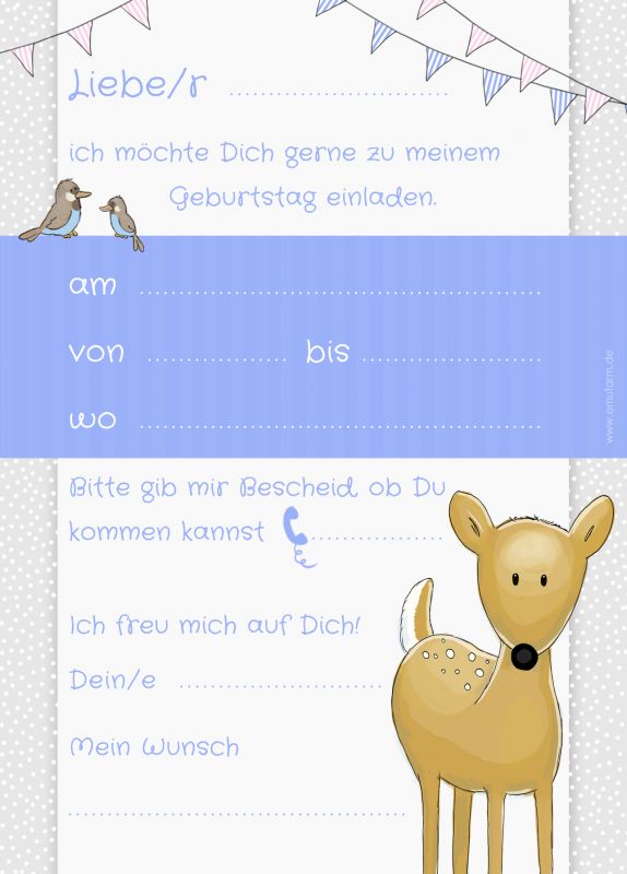 Waldtiere Party Kinder Geburtstag Einladung Fuchs Igel Eichhörnchen Reh