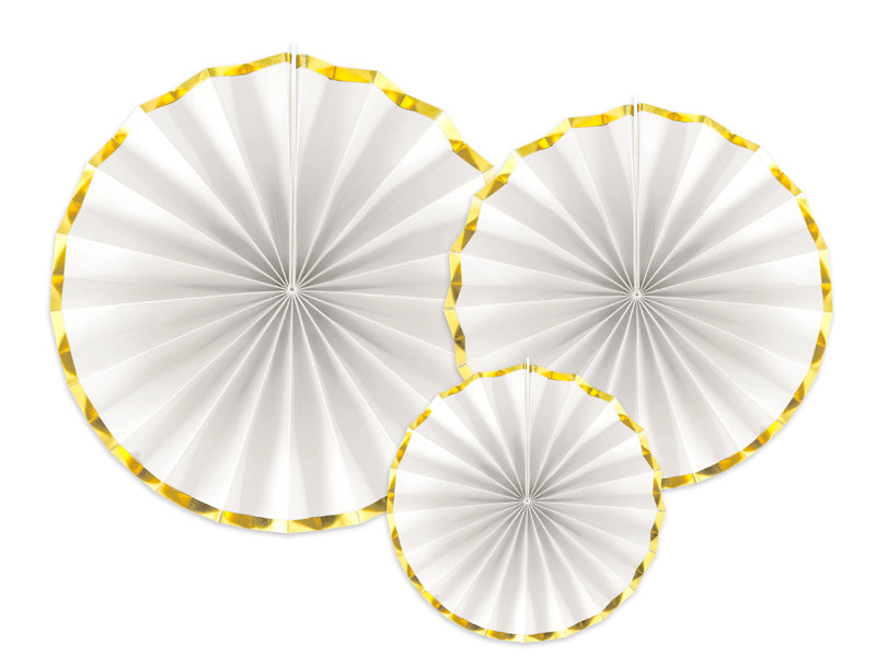 Rosetten Set Fächer Weiss Gold Goldrand