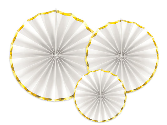 Rosetten Set Fächer Weiss Gold Goldrand