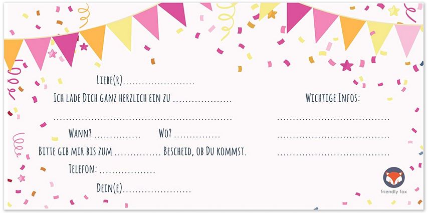 Einaldung Karte Kinder Geburtstag Rosa Pink Luftballons Party