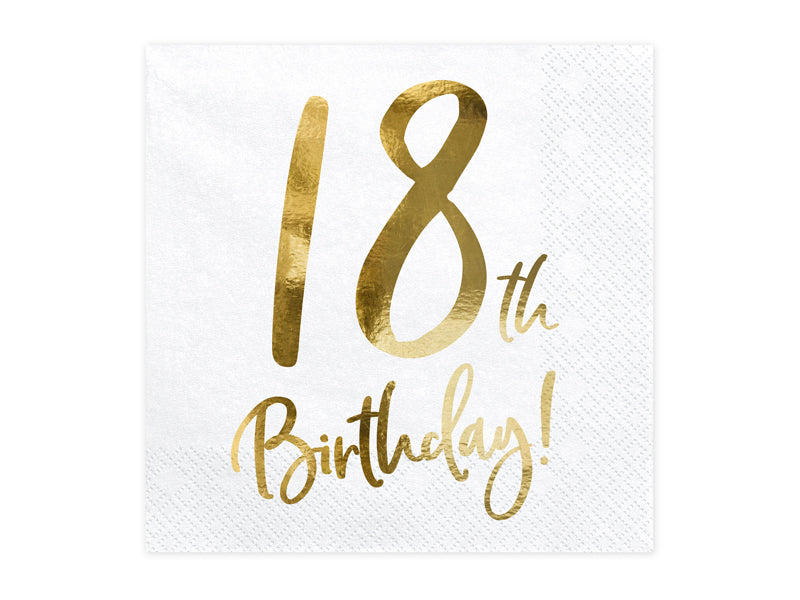 Servietten Metallic Weiss gold Schriftzug für den 18. Geburtstag