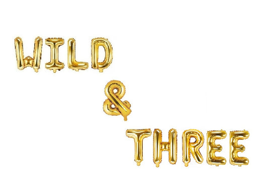 Folienballons Gold Wild & Three Kindergeburtstag Dschungel Party