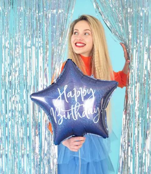Happy Birthday Folienballon Stern Blau
