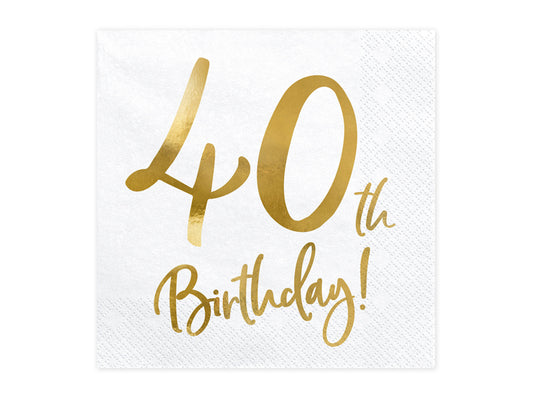 Servietten Weiss gold Metallic Schriftzug 40. Geburtstag Edel