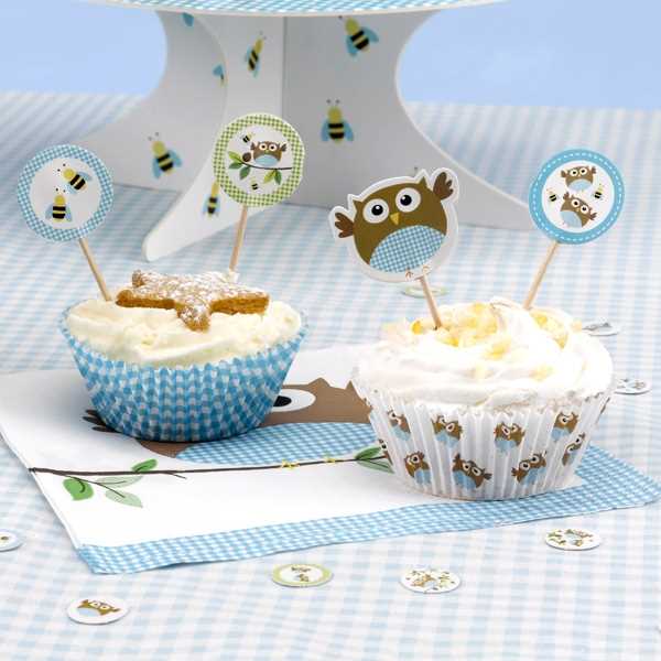 Caketopper Muffinpicker Baby Girl Eule in Blau