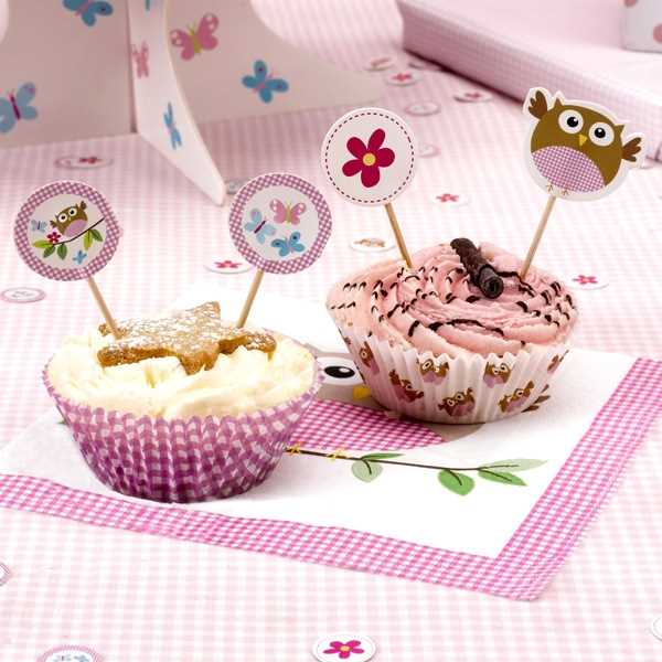 Caketopper Muffins Baby Girl Eule in Rosa