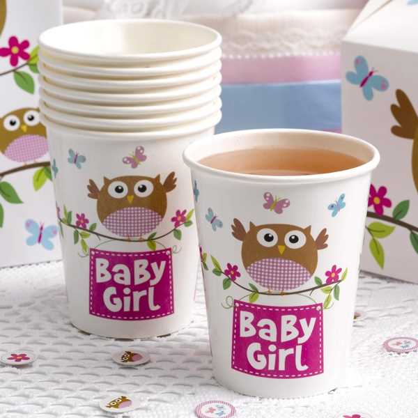 Baby Girl Eule Babyparty Babyshower Rosa Pappbecher Partybecher