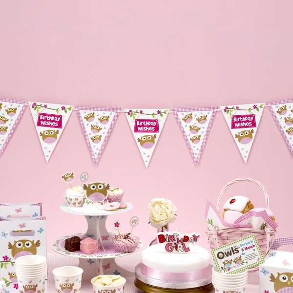 Wimpelkette Girlande Eule Babyshower Babyparty