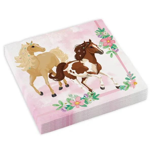 Pferde Party Geburtstag Set Rosa Beautiful Horses Blümchen Servietten