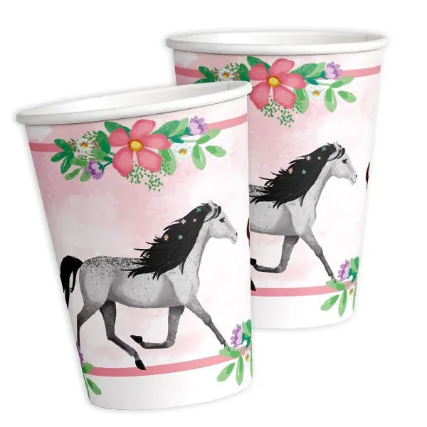 Pferde Party Geburtstag Set Rosa Beautiful Horses Blümchen Pappbecher Partybecher