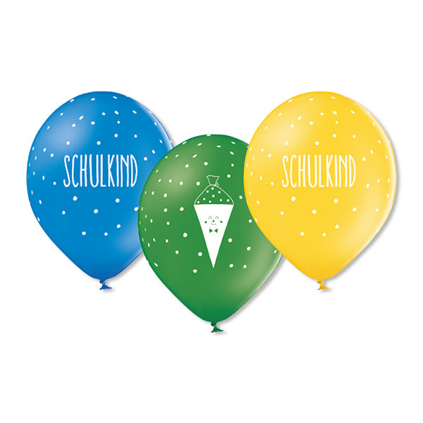 Schulkind Dekoration Einschulung Schulstart Schultüten Luftballons Motivballons Latexballons Grün Gelb Blau