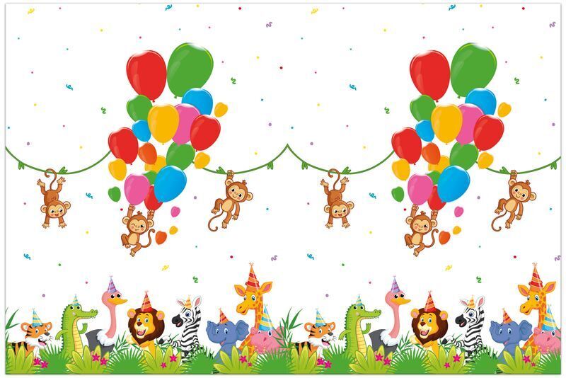 Dschungel Geburtstag Party Tischdecke Affe Löwe Krokodil Tiger Luftballons