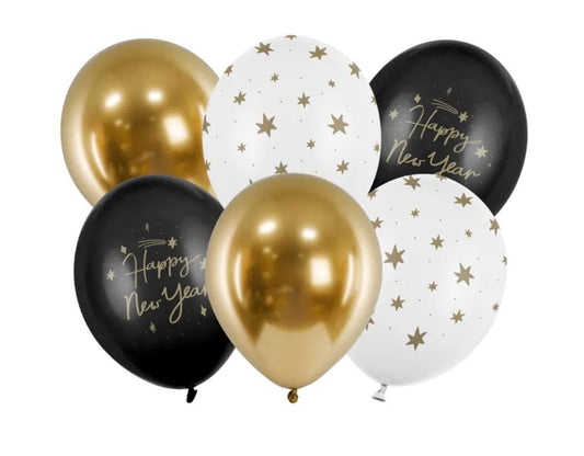 Ballonmix Luftballons Latexballons Schwarz Gold Silvester Happy New Year