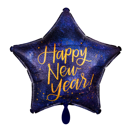 Folienballon Gold  Stern Silvester Happy New Year Navyblau Blau holo