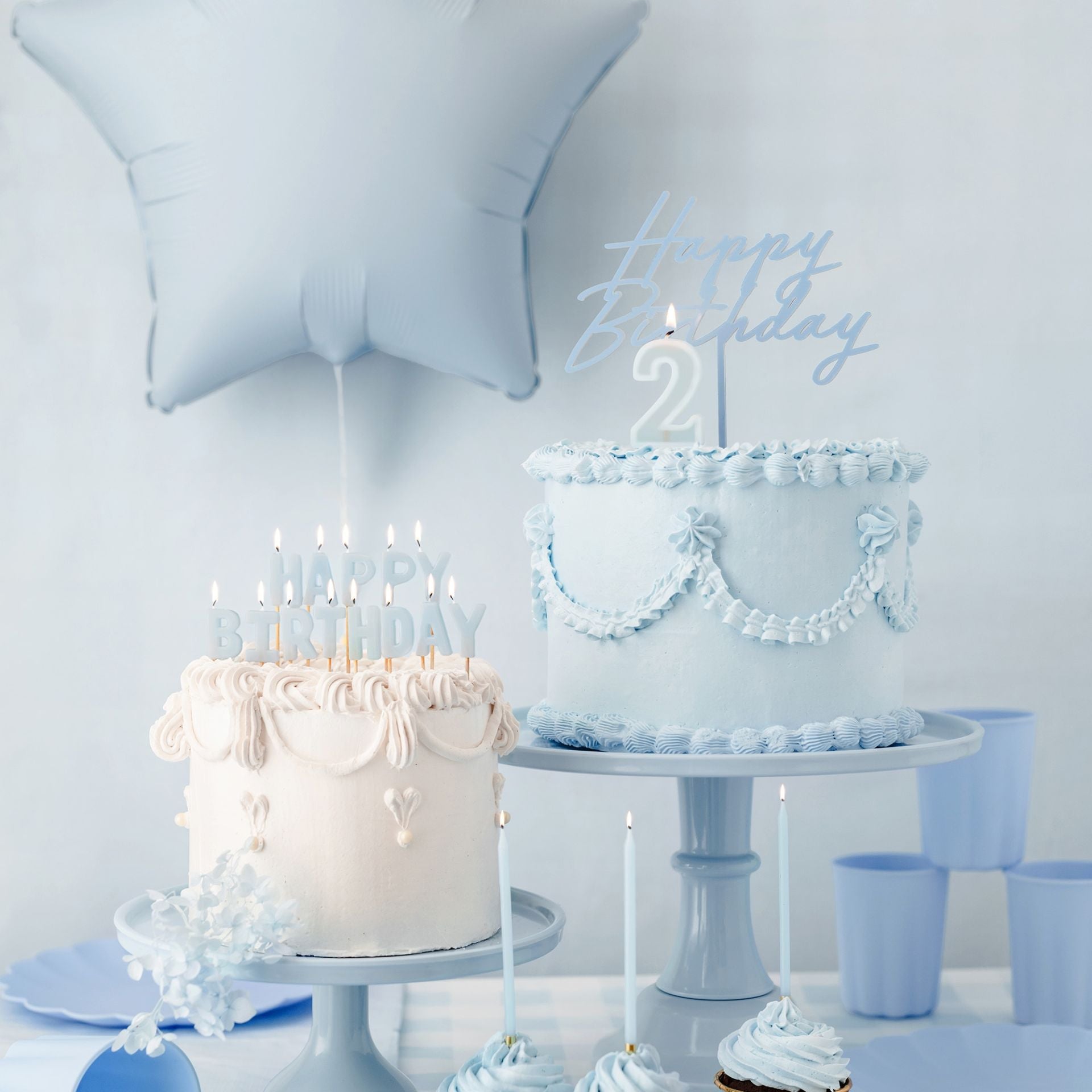 Acryl Caketopper Tortendeko Happy Birthday Hellblau Blau
